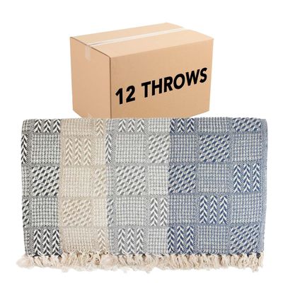 Arkwright Common Ground Bulk Blankets - Pack of 12 - Reversible 100% Cotton All Season Lightweight Couch Bed Throws for Wedding Guests, Travel, and Outdoor Events, 50 x 70 in, Block