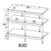 VTI BLG503BF Series- 3 Shelf Audio Rack TV Stand up to 55" TVs with Black Frame, Black Cap/Spikes and Frosted Glass. view 2