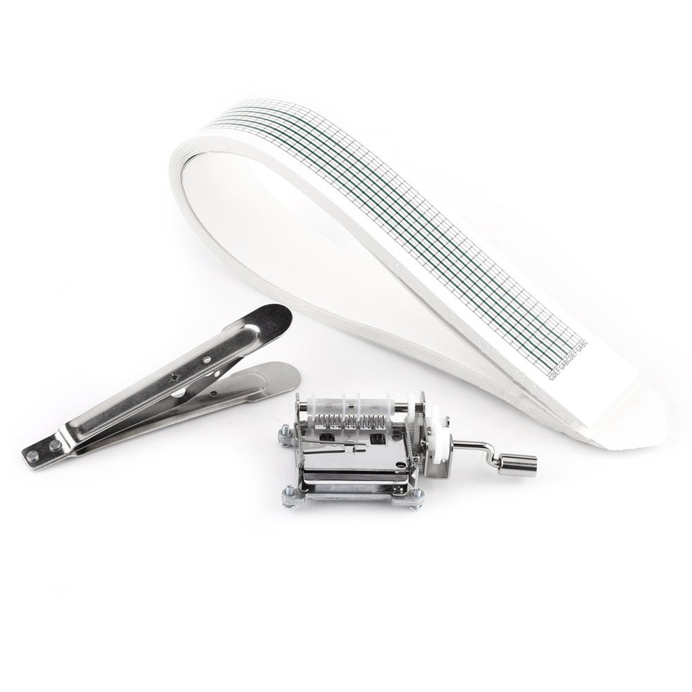 15 Notes Hand Crank Music Box Movement + 20 Blank Paper Strips Tapes + Hole Puncher, DIY Tape Compose Mechanical Music Box Part for Customize Songs Gift