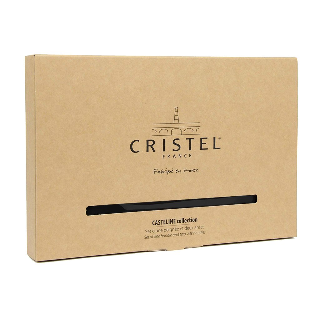 Cristel, Set of Detachable Handle Includes 1 Handle + 2 Side Handles, Olive Wood, Stainless Steel Mechanism, Casteline Collection