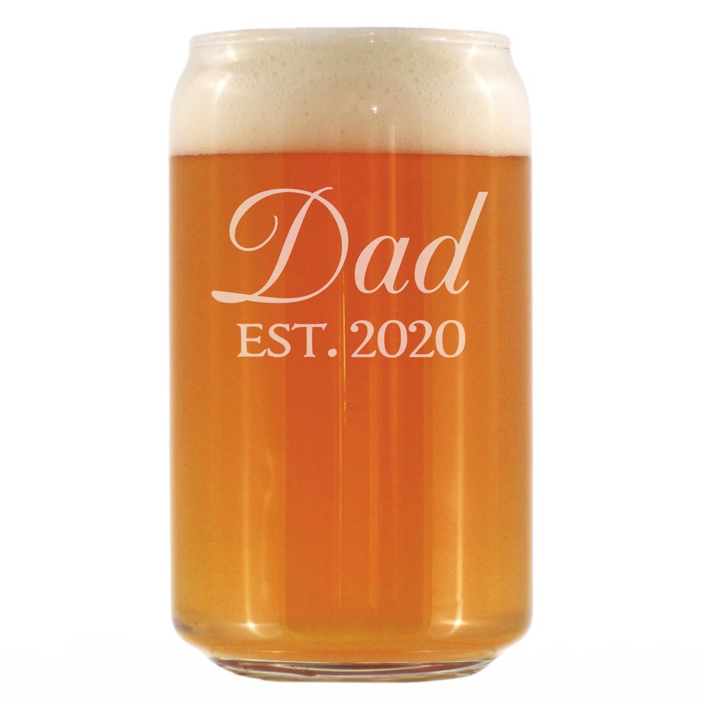 Bevvee Dad Est 2020 - New Father Beer Can Pint Glass Gift for First Time Parents - Decorative 16 Oz Glasses