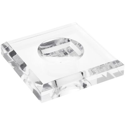 Plymor Clear Acrylic Square Display Base with Indented Circle to Hold Egg, Marble, Ball or Sphere, 3.5" W x 3.5" D x 0.75" H (1.875" Circle), Pack of 3