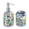 Blue Rose Polish Pottery - Yellow Atlantis Soap Dispenser & Toothbrush Holder - 1 Set - Hand-Painted Polish Pottery Ceramic Bathroom Set view 1