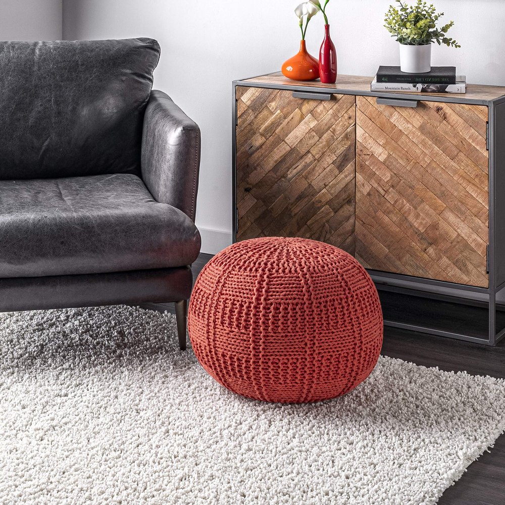 nuLOOM Berlin Casual Knitted Filled Ottoman Pouf