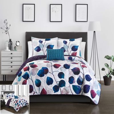 Chic Home Alecto 4 Piece Reversible Quilt Set Contemporary Watercolor Floral Theme Design Bedding-Decorative Pillow Shams Included, King, Multi Color