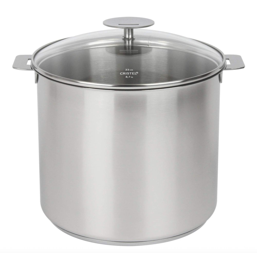 CRISTEL, 18-10 stainless Steel Stockpot, 3-Ply construction, Brushed Finish, Dishwasher oven safe, all hobs + induction, Mutine Satin collection, MADE IN FRANCE 7.5Qt.