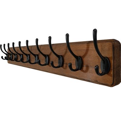 WEBI Rustic Coat Rack Wall Mount,10 Hooks,38 9/16" Long Coat Hooks Wall Mounted,16 Hole to Hole,Wood Coat Hanger Wall,Hook Rack Hooks for Hanging Coats,Jacket,Clothes,Hats,Brown