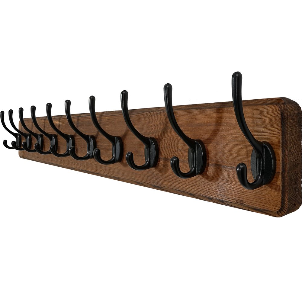 WEBI Rustic Coat Rack Wall Mount,10 Hooks,38 9/16" Long Coat Hooks Wall Mounted,16 Hole to Hole,Wood Coat Hanger Wall,Hook Rack Hooks for Hanging Coats,Jacket,Clothes,Hats,Brown