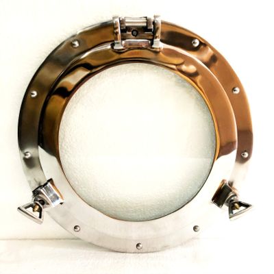 12" Maritime Shiny Silver Porthole Round Window Glass Nautical Boat Ship Porthole Decor