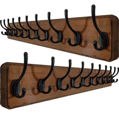 WEBI Coat Rack Wall Mount,10 Hooks,38 9/16" Long Coat Hooks Wall Mounted Rustic,16" Hole to Hole,Wood Coat Hanger Wall,Hook Rack Hooks for Hanging Coats,Jacket,Clothes,Hats,2 Packs