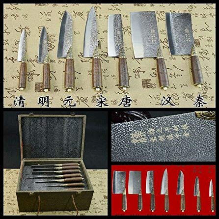 GLW Sword Boutique 1 Sets 7 Pcs Hand Forged Longquan Home Kitchen Knife Chef Kitchen Knife Chinese Kitchen Knife