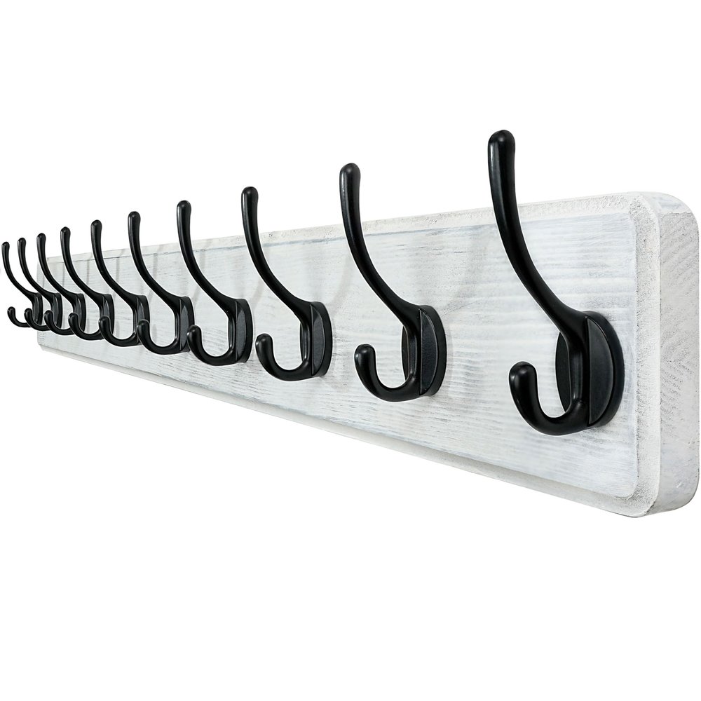 WEBI Coat Rack Wall Mount,38 9/16" Long,10 Hooks,Coat Hooks Wall Mounted Large Coat Hanger Wall Hooks for Hanging Coats,Clothes,Jacket,Hats,Entryway,Black/White