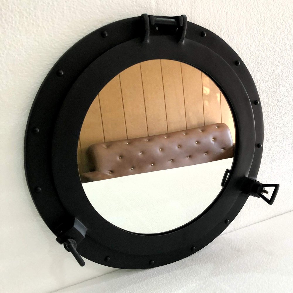 11.5" Mirror Porthole Black Powder Coated Finish Wall Hanging Nautical Home Decorative