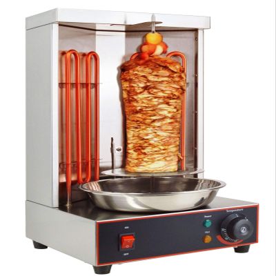 Li Bai Shawarma Machine Electric Vertical Kebab Grill Gyro Rotisserie Oven Meat Broiler with 2 Heating Tubes Stainless Steel Body 110V For Home Restaurant KitchenRegistered Design Patent