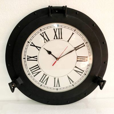 Antique Marine 20" Brass Ship Black Porthole Clock Nautical Wall Clock Home Decor