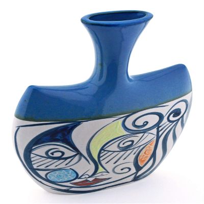 Ceramic VASE with Cubist Design, Picassian Style, Modern Art, Handmade and Handpainted. Exclusive Collection, Limited Production. 9,25" x 2,36" x 14,17"