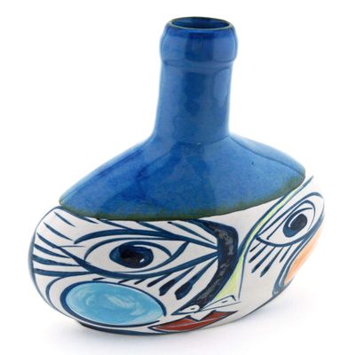Ceramic Bottle with Cubist Design, Picassian Style, Modern Art, Handmade and Handpainted. Exclusive Collection, Limited Production. 6,69" x 3,15" x 8,66"