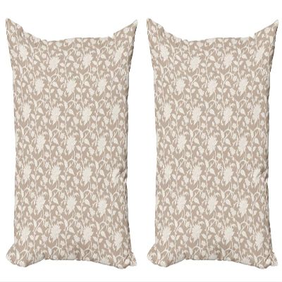 Ambesonne Floral Throw Pillow Cushion Cover Pack of 2, Floral Arrangement with Monochrome Design Natural Elements Abstract Pattern Leaves, Zippered Double-Side Digital Print Decor, 20", Tan Cream