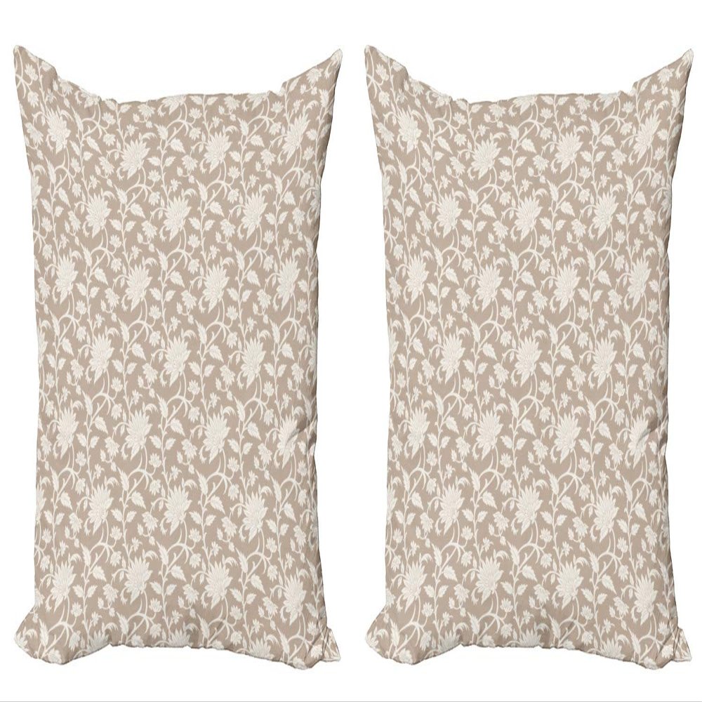 Ambesonne Floral Throw Pillow Cushion Cover Pack of 2, Floral Arrangement with Monochrome Design Natural Elements Abstract Pattern Leaves, Zippered Double-Side Digital Print Decor, 20", Tan Cream