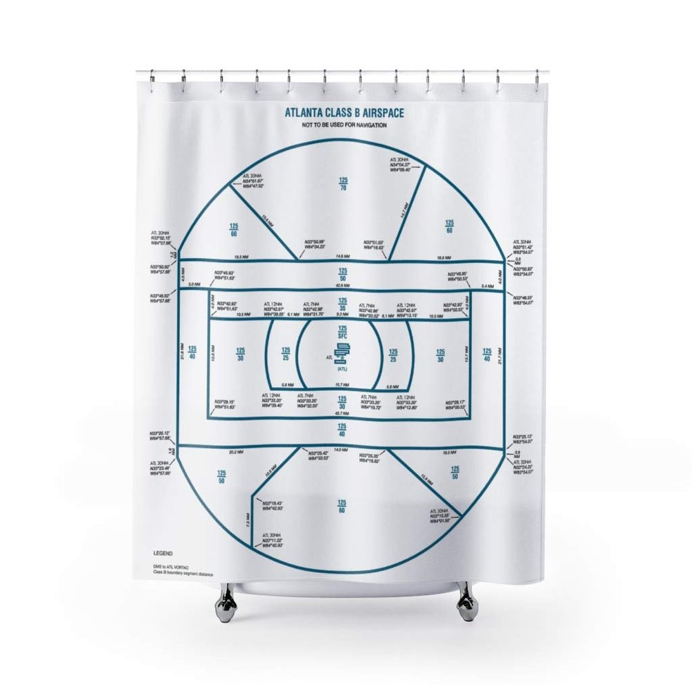 Atlanta International Airport (ATL) VFR Class B Enhancement Graphics Aeronautical Chart Shower Curtains, 71" x 74"
