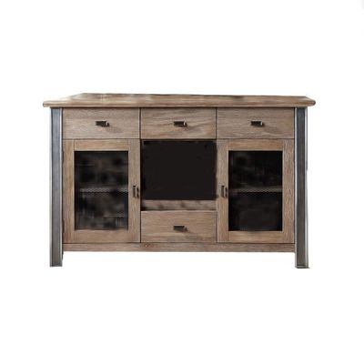 Benjara Transitional Server with Mesh Metal Doors and Stemware Storage