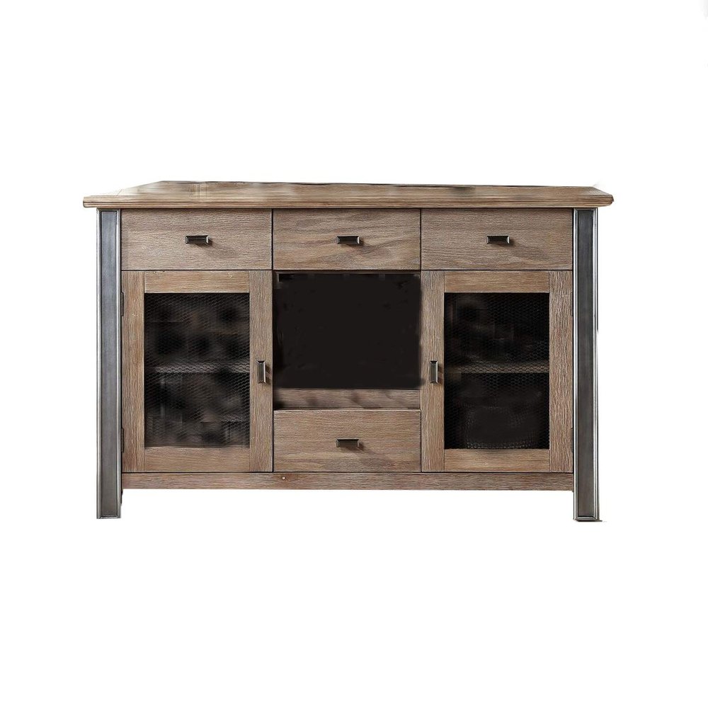 Benjara Transitional Server with Mesh Metal Doors and Stemware Storage