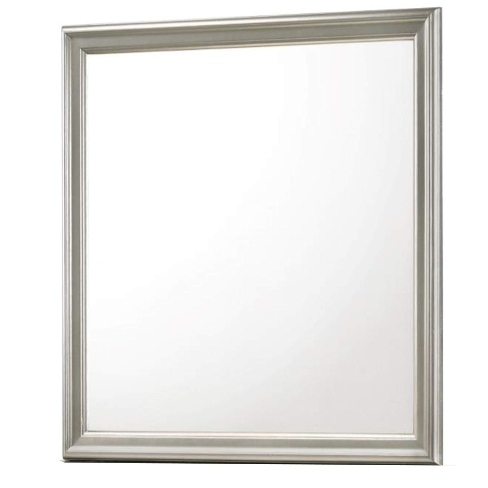 Benjara Square Molded Wooden Frame Dresser Mirror- Antique Silver