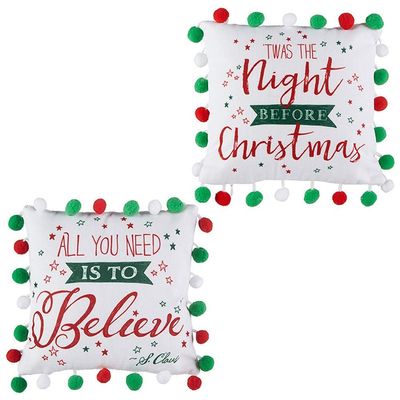 RAZ Imports Santa's Little Helpers 11" Pom Pom Pillow, Assortment of 2