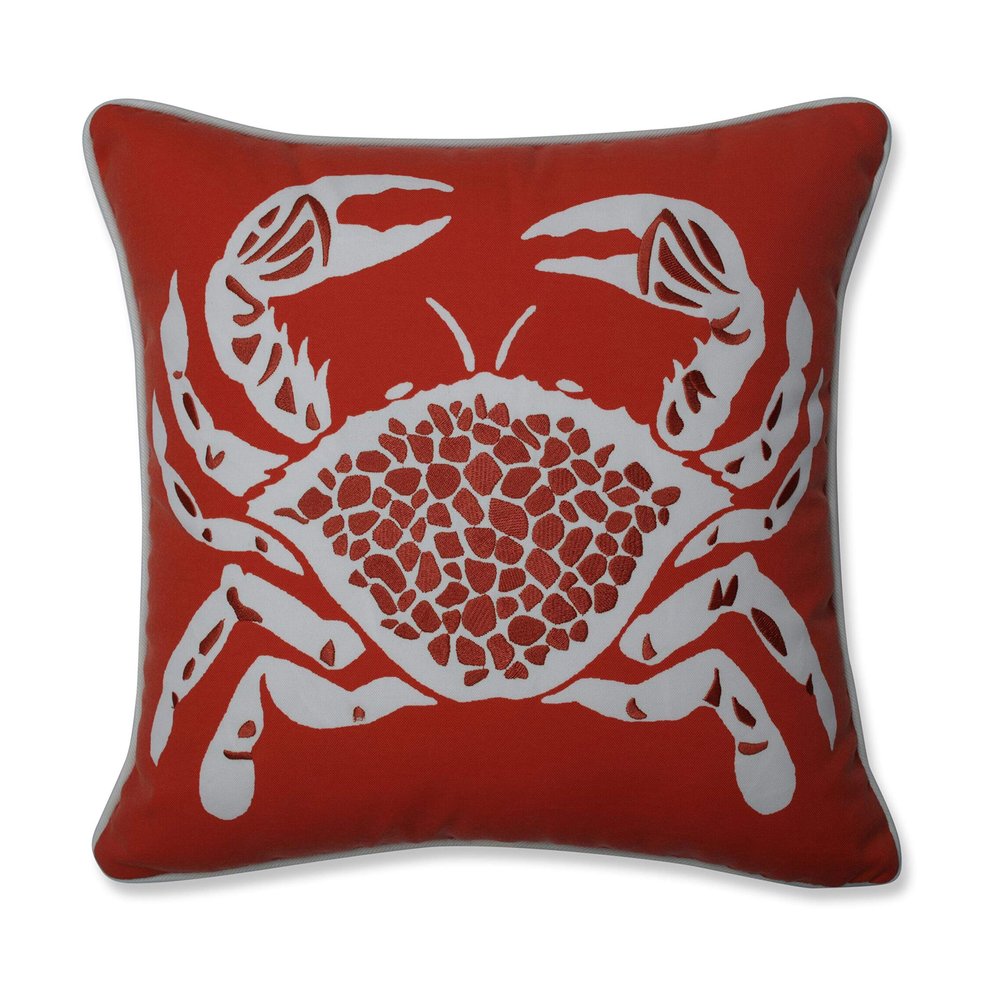 Pillow Perfect Outdoor/Indoor Calvin The Crab Throw Pillow, 16.5" x 16.5", Orange