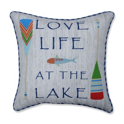 Pillow Perfect Outdoor/Indoor Love Life At The Lake Throw Pillow, 18" x 18", Blue