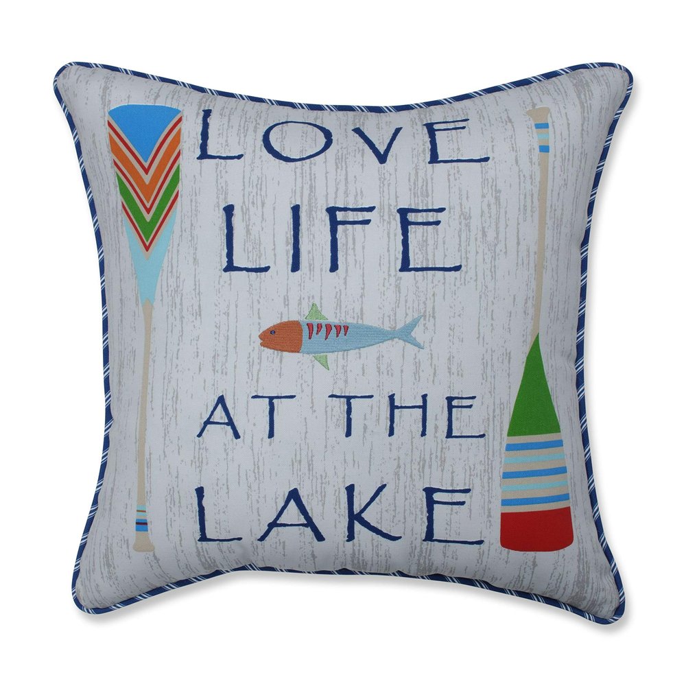 Pillow Perfect Outdoor/Indoor Love Life At The Lake Throw Pillow, 18" x 18", Blue