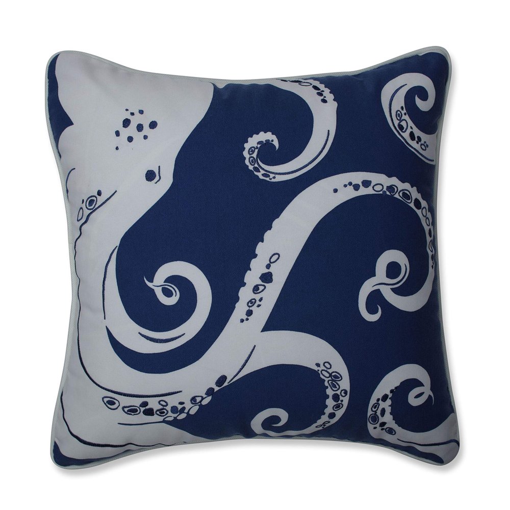Pillow Perfect Outdoor/Indoor Throw Pillow, Large - 18.5" x 18.5", Blue Ollie Octopus
