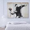 BANKSY - Flower Thrower - Canvas Wall Art Framed Print - Various Sizes (3 Piece Large) view 1