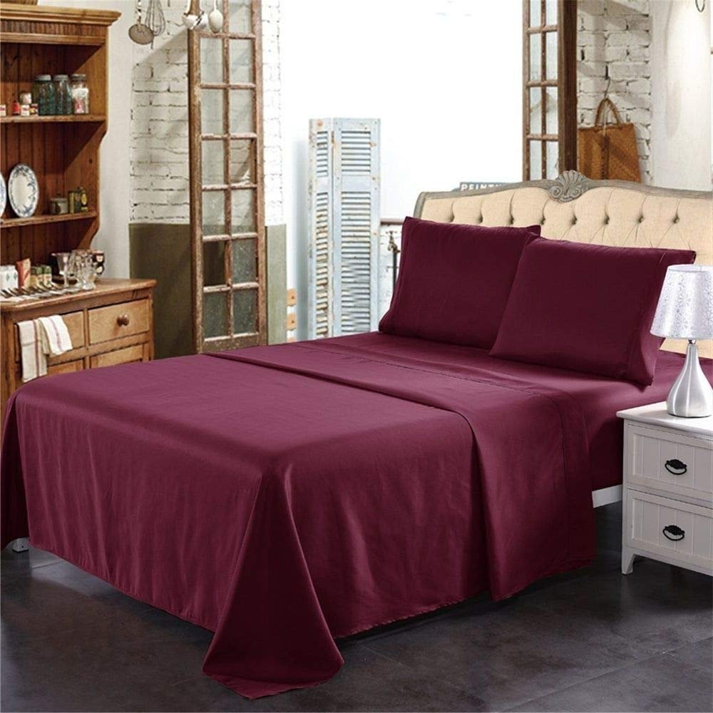 3 Piece Modern Cool Breathable Luxury Sheet, Beautiful Elegant Design 2200 Thread Count Solid Burg Red Egyptian Cotton Sheets, Deep Pocket Fading Wrinkle Shrink Resistant Silky Soft Bed Sheets Twin