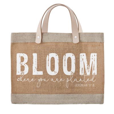 Creative Brands Womens Totes - Waterproof Burlap Mini Farmers Market Shopping, Travel or Gift Tote Bag Purse by Faithworks, 12.5 x 9.5-Inch, Bloom Where You're Planted