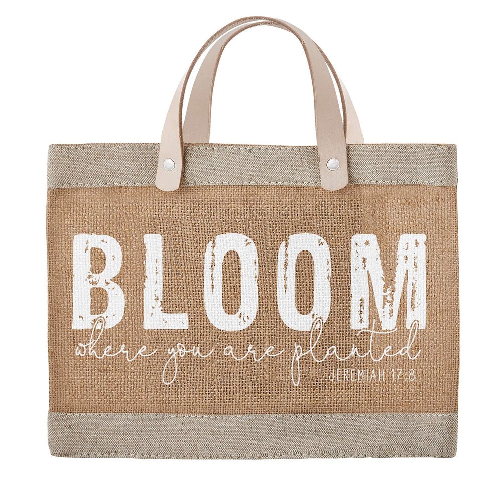 Creative Brands Womens Totes - Waterproof Burlap Mini Farmers Market Shopping, Travel or Gift Tote Bag Purse by Faithworks, 12.5 x 9.5-Inch, Bloom Where You're Planted