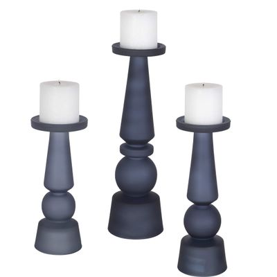 AR Lighting Cassiopeia Blue Glass Candleholders, S/3