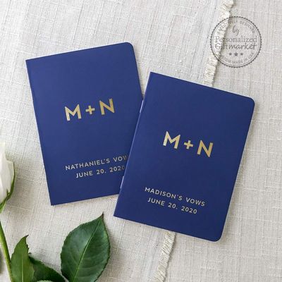 Custom Vow Book Wedding Vows Personalized Renewal His Her Bride Groom Notebooks Navy Gold - Set of 2 Books