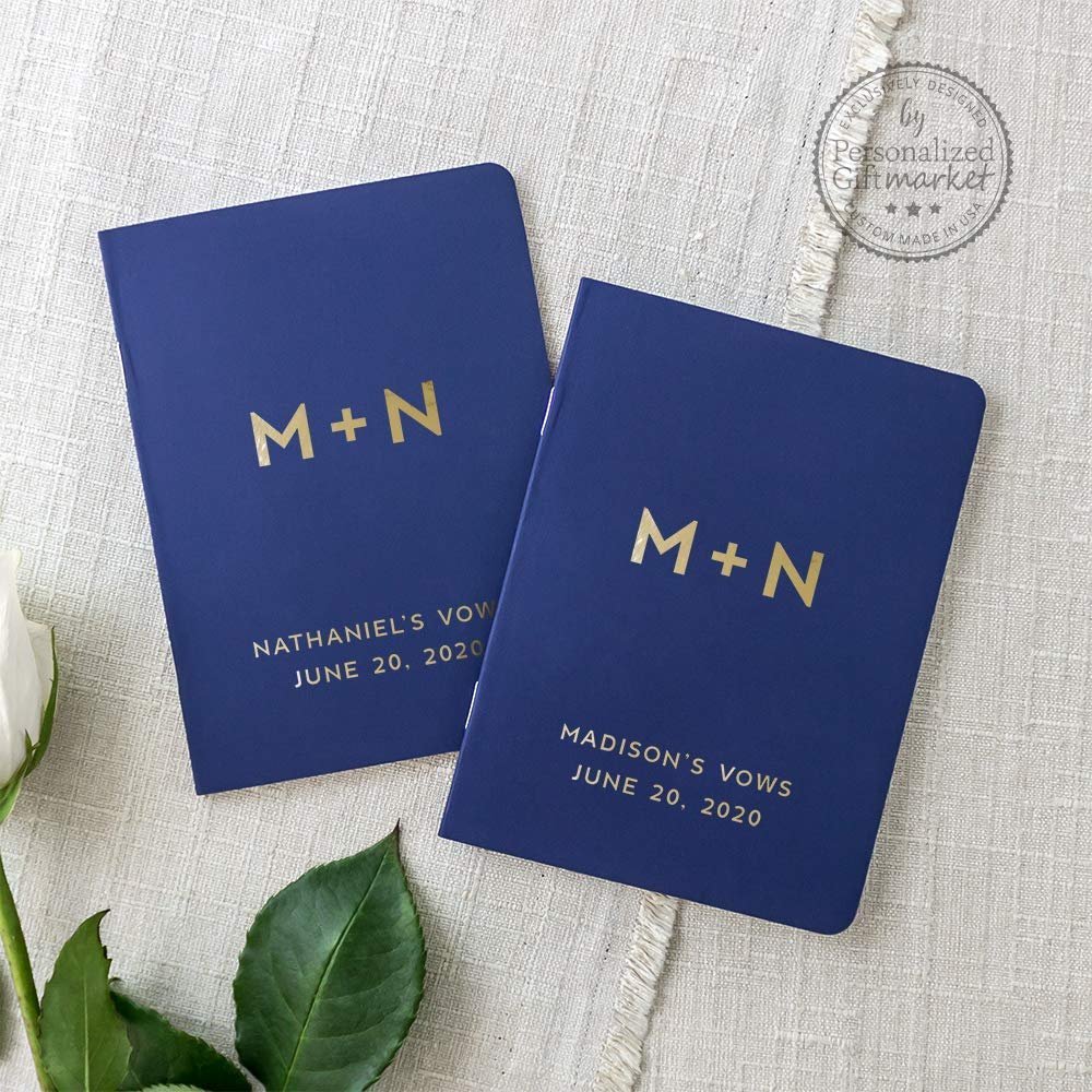 Custom Vow Book Wedding Vows Personalized Renewal His Her Bride Groom Notebooks Navy Gold - Set of 2 Books