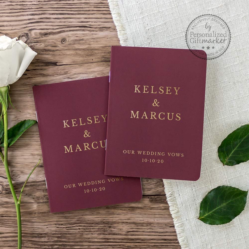 Custom Vow Book Wedding Vows Personalized Renewal His Her Bride Groom Ceremony Notebooks Gold Foil - Set of 2 Books