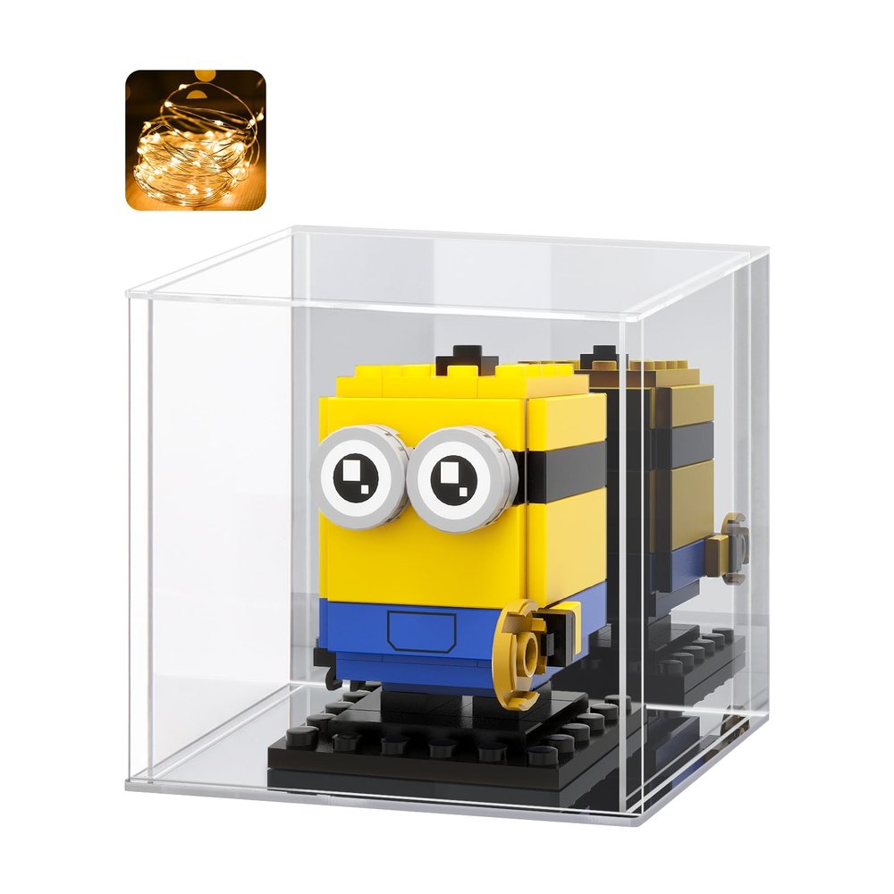 LASOA Acrylic Display Case for Collectibles Clear Display Box with Mirrored Back and Base, Self-Assembly Small Showcase for Figurines, Models, and Memorabilia, 4x4x4inch