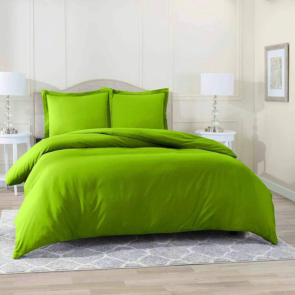 1500 Thread Count Egyptian Cotton Ultra Soft & Durable 1-PC Duvet Cover (with Zipper Closure & Use Corner Ties) Solid (Super King, Parrot Green)