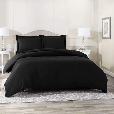 1500 Thread Count Egyptian Cotton Ultra Soft & Durable 1-PC Duvet Cover (with Zipper Closure & Use Corner Ties) Solid (Full/Queen, Black)