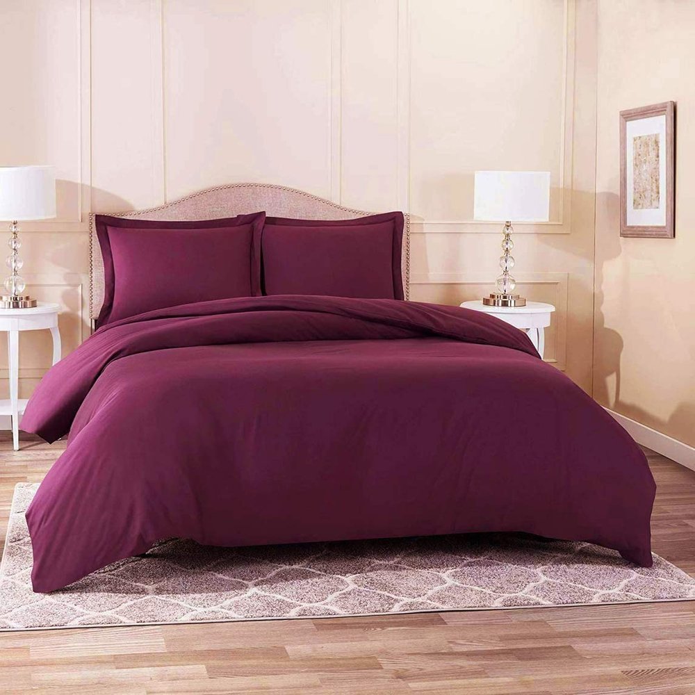 1500 Thread Count Egyptian Cotton Ultra Soft & Durable 1-PC Duvet Cover (with Zipper Closure & Use Corner Ties) Solid (Super King, Wine)