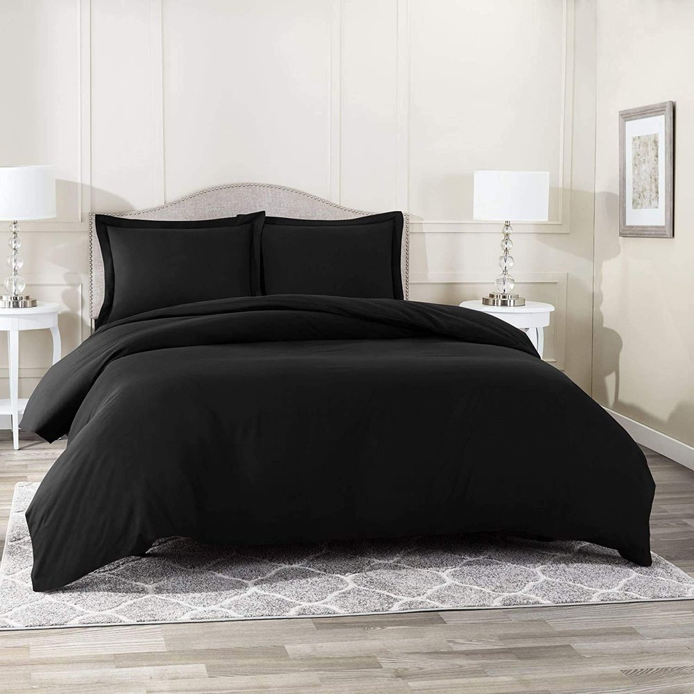 1500 Thread Count Egyptian Cotton Ultra Soft & Durable 1-PC Duvet Cover (with Zipper Closure & Use Corner Ties) Solid (Twin/Twin XL, Black)