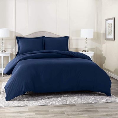 1500 Thread Count Egyptian Cotton Ultra Soft & Durable 1-PC Duvet Cover (with Zipper Closure & Use Corner Ties) Solid (Full/Queen, Navy Blue)