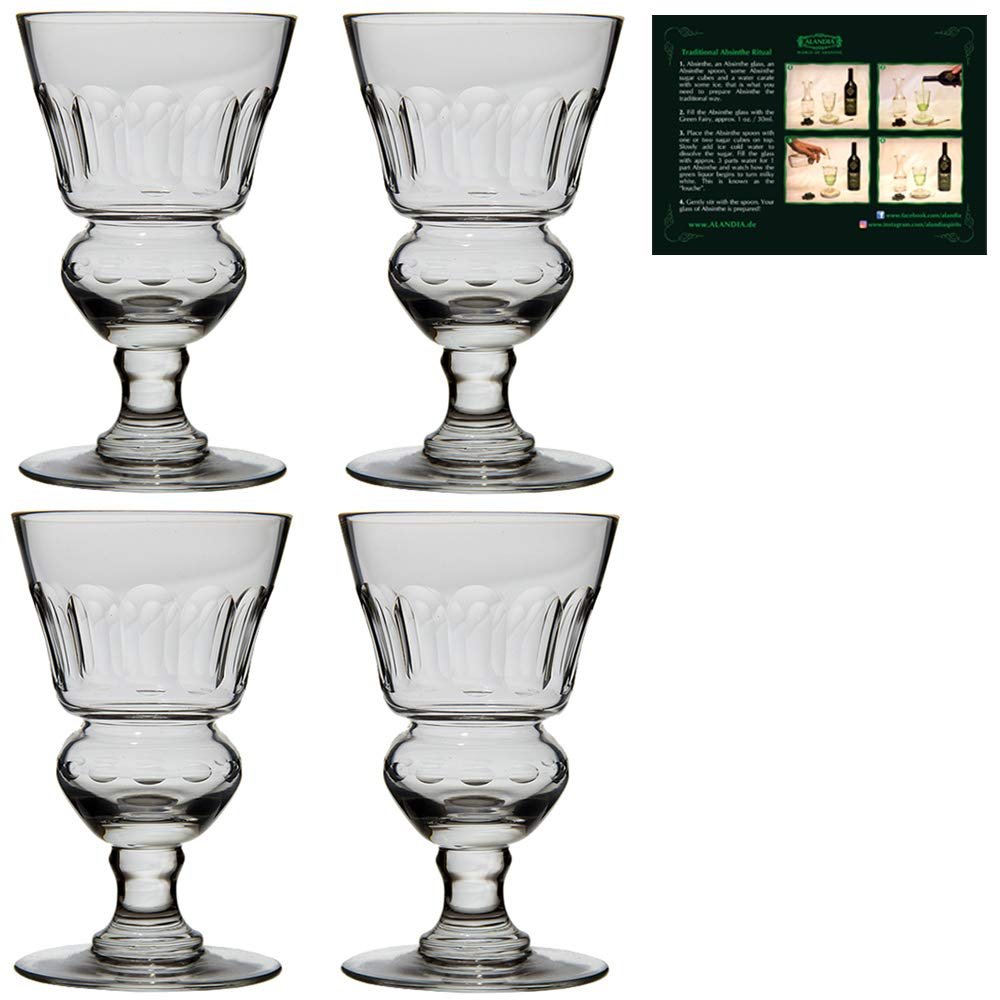 ALANDIA Absinthe Glasses Set of 4 | The Original | With Reservoir | Mouthblown Glass (not pressed)