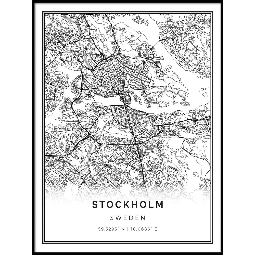 Stockholm map poster print | Modern black and white wall art | Scandinavian home decor | Sweden City prints artwork | Fine art posters 20x30