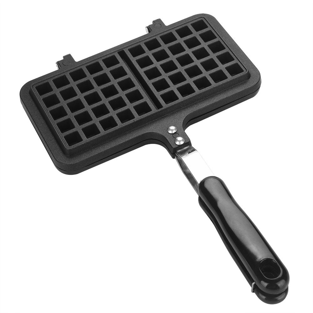 Fdit Non-Stick Waffle Maker Pan, Dual Sided, Aluminum Alloy, Gas Stove, Black, 13.19x8.46 Inch, Long Handle