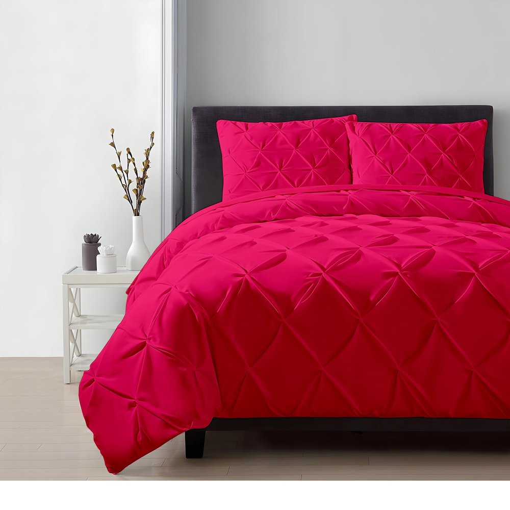 100% Organic Cotton Duvet Cover Set, 1 Duvet Cover and 2 Pillowcases, Buttery Soft, Cooling, Eco Friendly, Breathable, 800 Thread Count, Durable pintuck Comforter cover (Hot Pink, California King)
